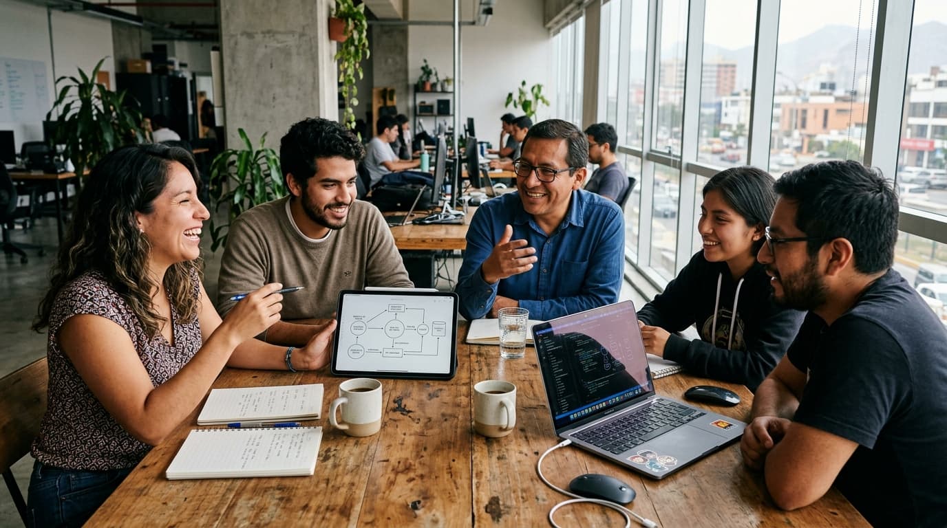 Equipo de Ingeniería de Software TunkiTek en sesión de arquitectura de sistemas
